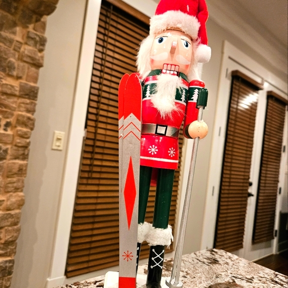 Skier Skiing with Poles and Skis 16" Wood Nutcracker - Picture 2 of 5